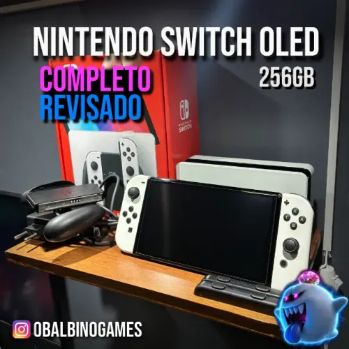 Nintendo Switch OLED 256GB - Desbloqueado, Completo e Revisado.