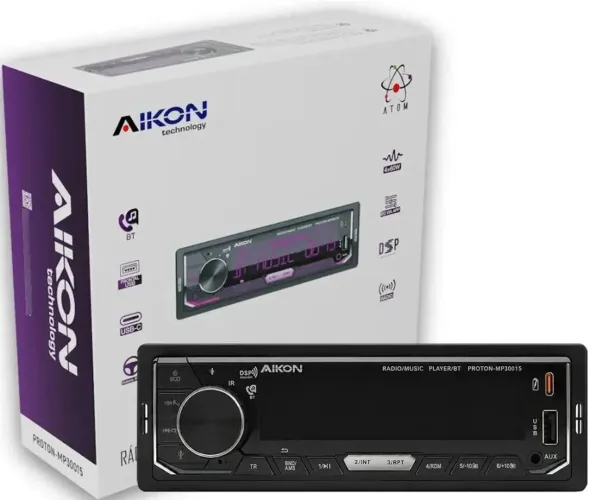 Rádio Aikon com bluetooth, usb e entrada tipo C