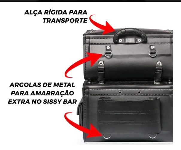 Alforge Moto Custom 85L + 30L Couro Premium | Novo | Universal