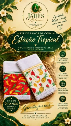 Kit Panos de Prato Copa Estação Tropical 100% Algodão - Novo / Artesanal