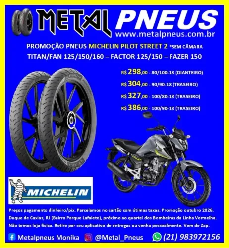 Pneu Moto Michelin Titan Fan Factor Fazer Yes GSR - Modelo Pilot Street 2 Sem Câmara