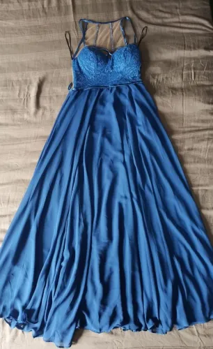 Vestido de formatura azul turquesa
