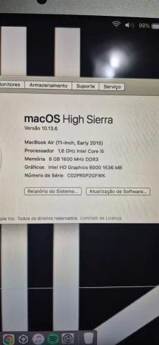 MACBOOK AIR, i5, 8gb, 121gb mt novo