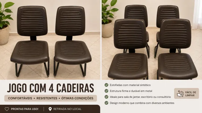 Jogo com 4 cadeiras marrons