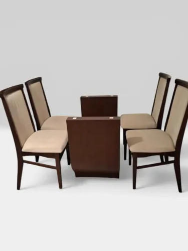 Mesa de Jantar e 4 Cadeiras de Madeira Maciça c/ Tampo de Vidro