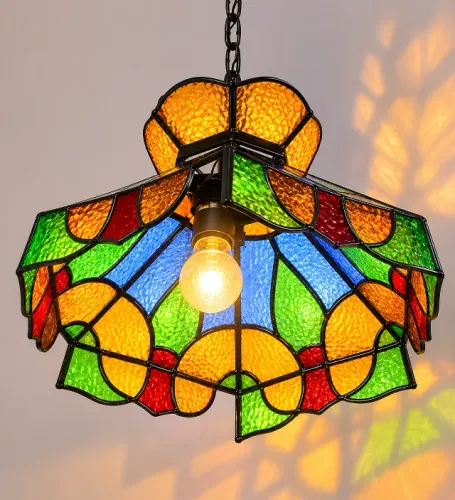 Luminária Pendente Vitral Estilo Tiffany _ Anos 70