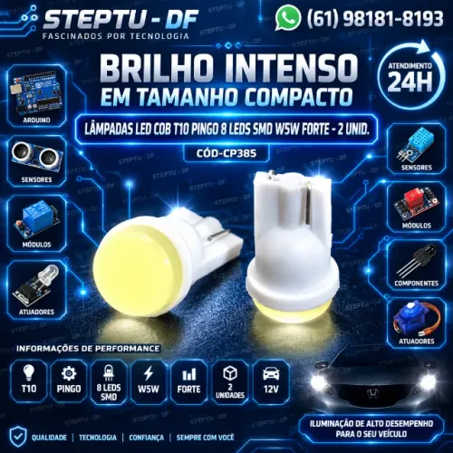 Led Cob T10 8 Leds SmdW5w Forte Um Par Lampadas Pingo 1 Arduino Automação COD-CP385