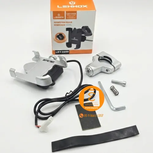Suporte com Carregador USB para Moto (Liga de Alumínio) Resistente Ajustável