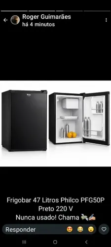 Frigobar 47 Litros Philco PFG50P Preto 220 V<br>Nunca usado!
