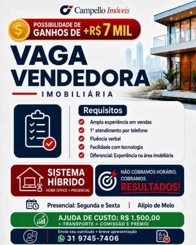 vaga para vendedora home office/presencial (hibrido) com experiencia