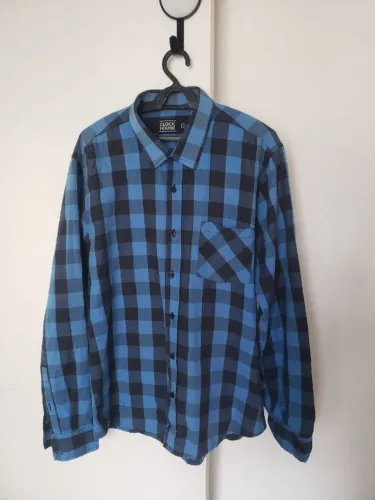 camisa xadrez clock house azul e preta - tamanho g
