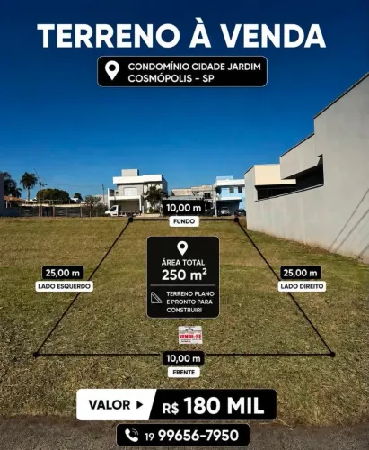 Terreno no condomínio Cidade Jardim, em Cosmópolis-SP.