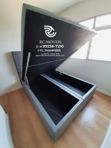 Cama box Baú Queen 1.58x1.98 Bipartido Blindado com Pistão a Gás