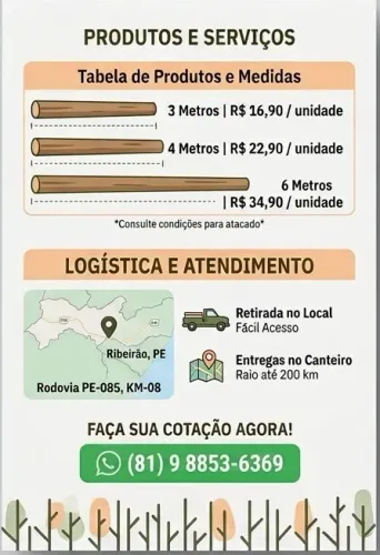 Escoras de Eucalipto Bruto Direto do Produtor - Pronta Entrega e Sob Encomenda
