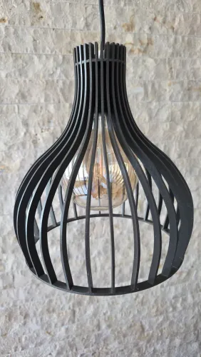 Luminária Lustre Pendente Rústico em MDF, com Lâmpada Estilo Vintage
