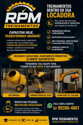 Treinamento curso para mecânico de máquinas locadora, betoneira, compactador sapo