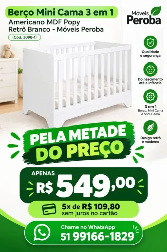 Berço Peroba 3 em 1 mais colchão novo e mosqueteiro