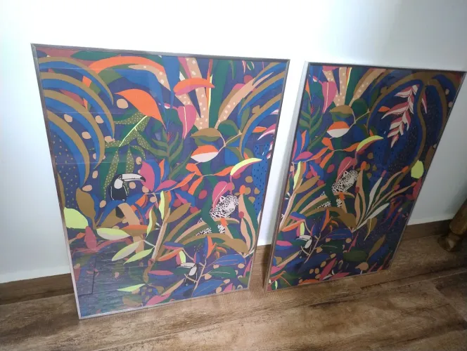 Dois lindos Quadros 74x52 Moldura Alumínio e Vidro