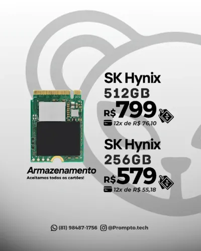 SSD SK HYNIX 512GB e 256GB de armazenamento