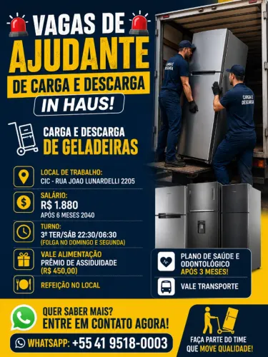 Vagas de Emprego (Masculino): Carga e descarga de Geladeiras