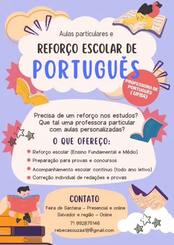 REFORÇO ESCOLAR - AULAS PARTICULARES - PROFESSORA DE PORTUGUÊS 