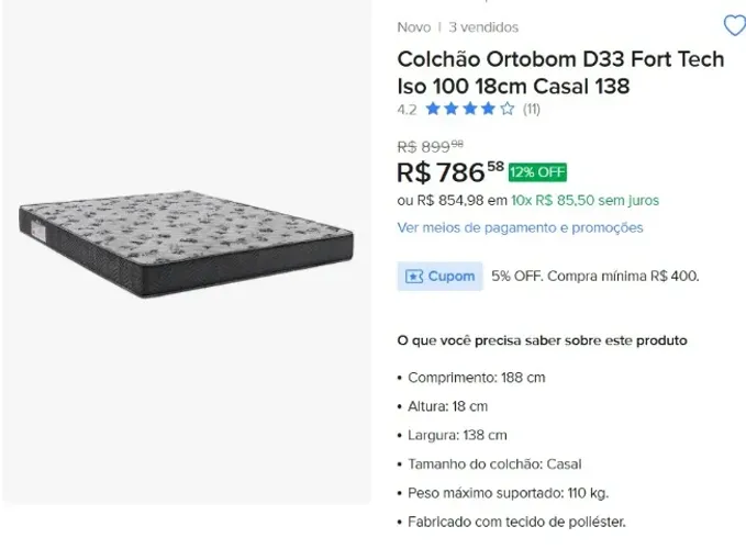 Colchão Novo Casal - Ortobom D33