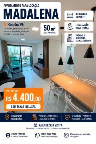 Madalena | 02 quartos | Mobiliado | R$ 4.400,00