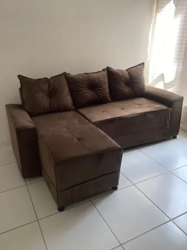 Sofá de Canto em L Marrom - Seminovo