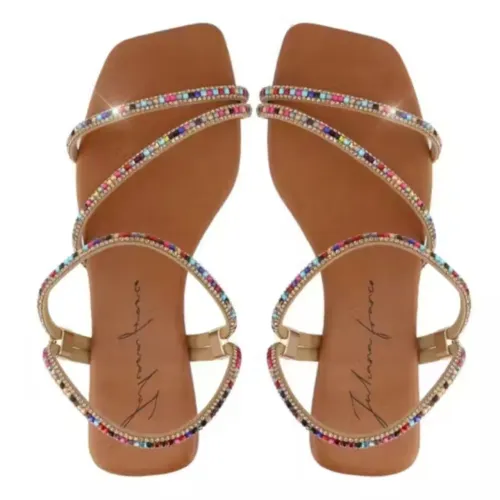 Sandália Rasteira Luxo Strass Colorido 43