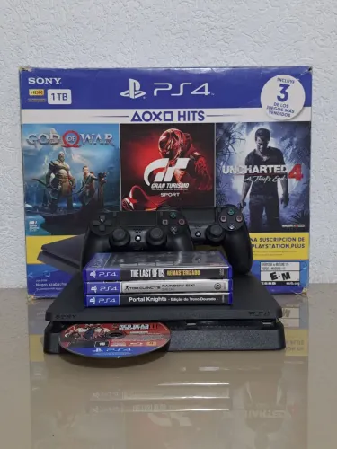 Ps4 Slim 1tb com Caixa 2 controles + 4 jogos