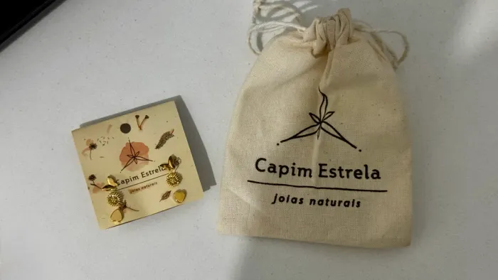 Trio Brincos Folheados a Ouro Capim Estrela - Novo