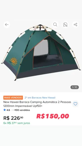 Barraca Camping Automática 2 Pessoas 1200mm Impermeável Upf50+