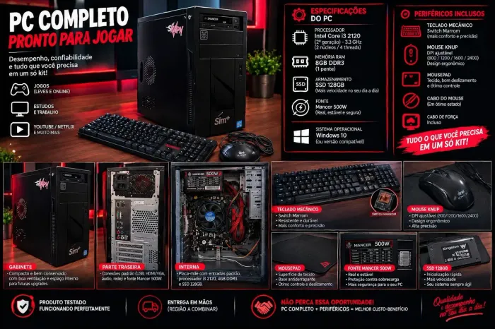 PC Completo Para jogos leves e trabalho