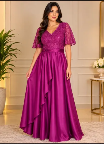 Vestido de festa usado 1 vez cor fucsia TAM M