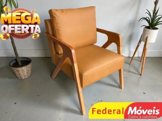 Poltrona em Courino Estrutura Madeira Promoção - Solicitar Catálogo