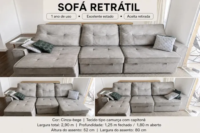 SOFÁ RETRÁTIL 3 LUGARES !