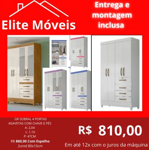 COM A MONTAGEM E A ENTREGA GUARDA ROUPA NOVO NA CAIXA COM GARANTIA DE FABRICA.