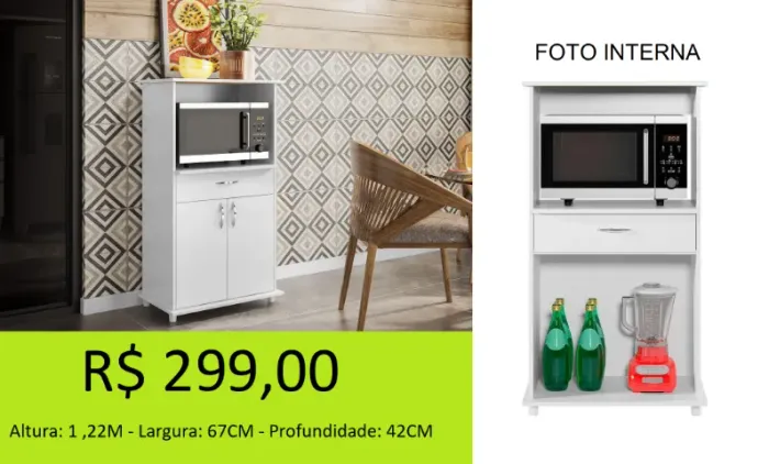 balcão branco com espaço para microondas - temos a pronta entrega