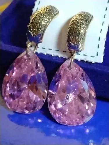 Brincos Ouro 18 Kilates Pedra Zircônia Peso 9.40 Gramas 20 x 13 mm Altura 30 mm