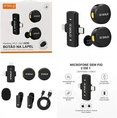 microfone de lapela sem fio, compatível com USB-C/Lightning