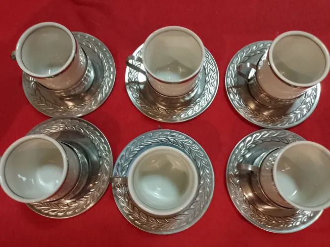 Conjunto de xícaras de café, vintage, relíquia, inoxidável