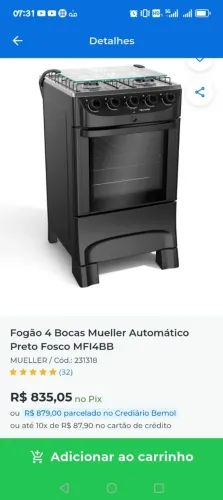 FOGÃO 4 Bocas MUELLER automatico preto fosco