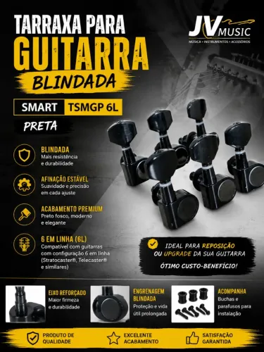 TARRAXA PARA GUITARRA BLINDADA PRETA SMART 6L