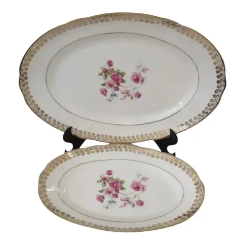 2 Travessas Antigas Porcelana Real Anos 50 Borda Ouro
