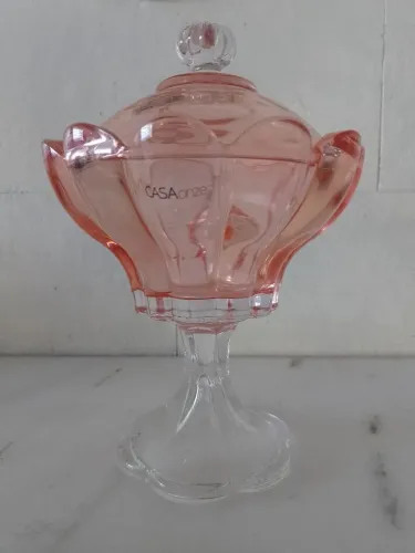 Compoteira Baleiro De Vidro Rosa Vintage Retrô Com Tampa.