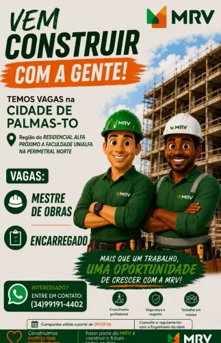 Vaga para Mestre e Encarregado de Obras