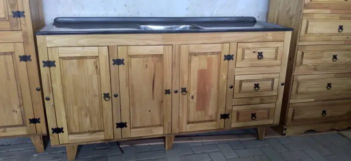 Balcão De Pia + Tampo Granitado Com Cuba Inox Funda