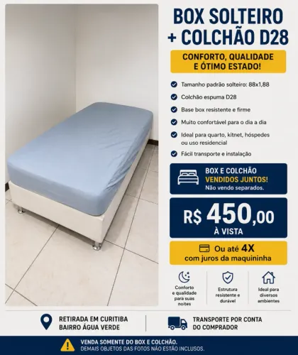 BOX SOLTEIRO + COLCHÃO D28 - 88x1,88