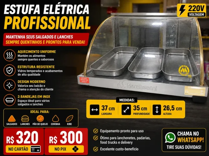 Estufa Elétrica Profissional 3 Bandejas Inox 220V - Ótimo Estado!