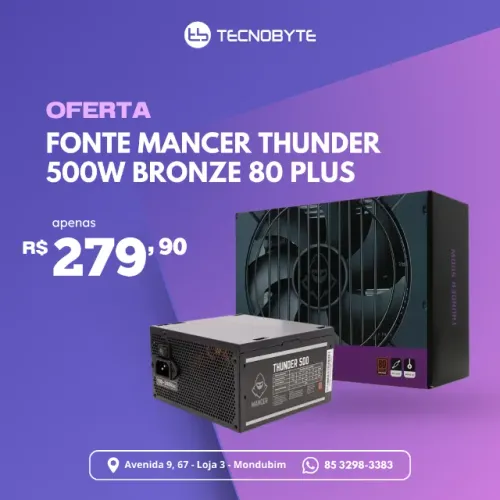 Fonte Mancer Thunder 500w Bronze 80 Plus, Mcr-thr500-bl01 Cor Preto